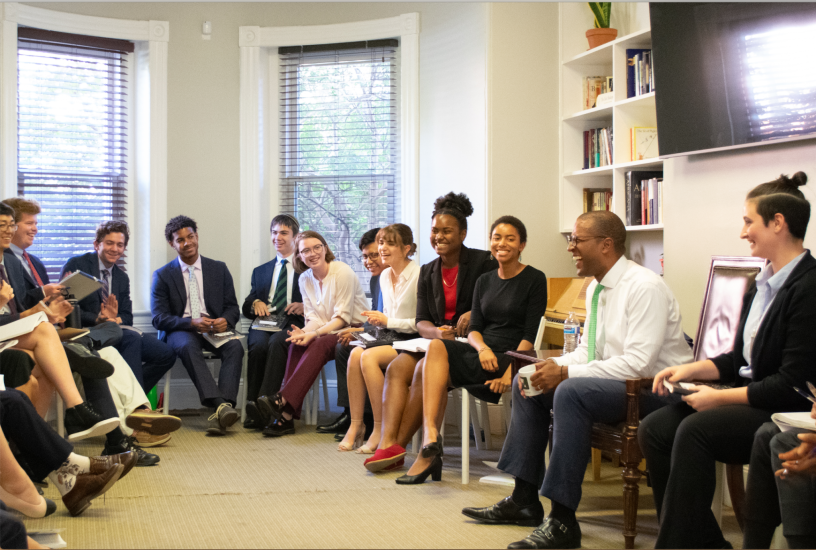 Image of students talking at the School for Ethics and Global Leadership