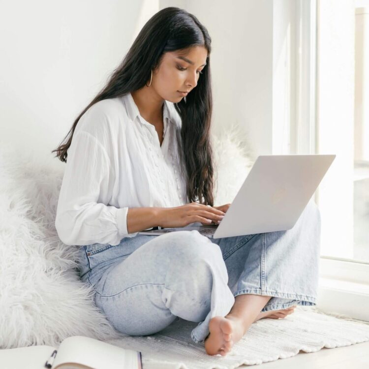 Student working on laptop
